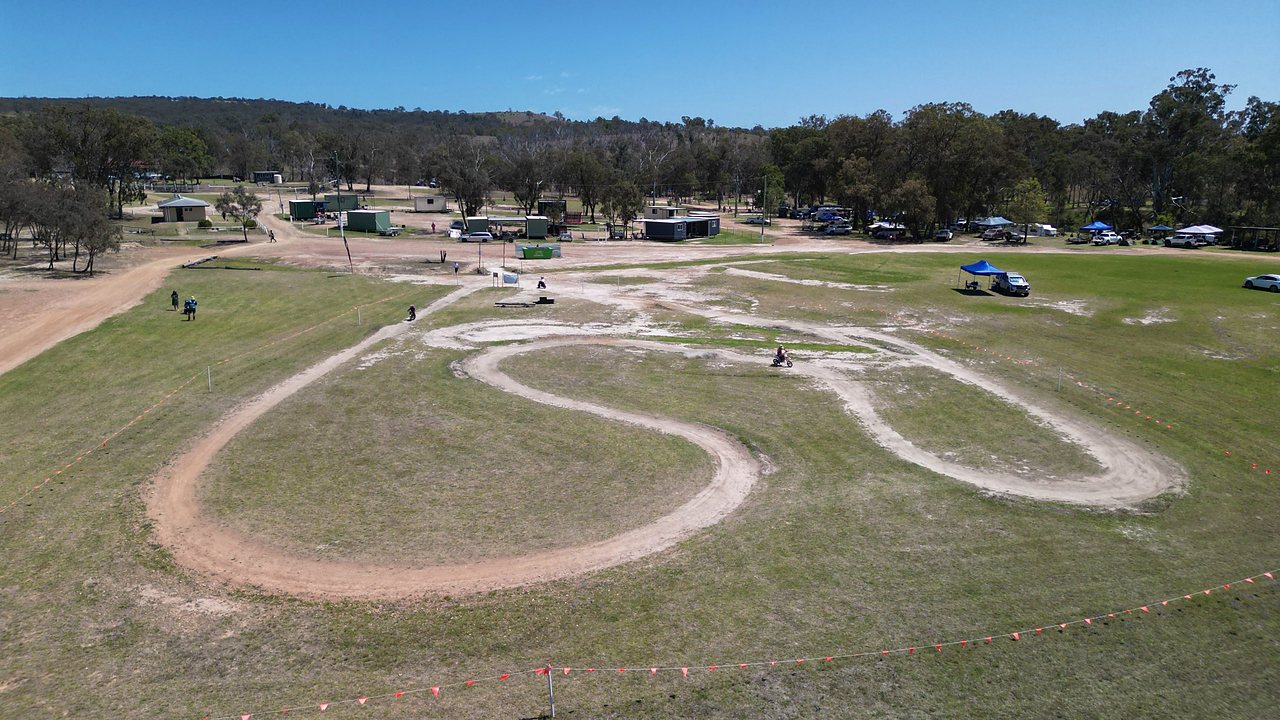Aerial view of the camping area and dam